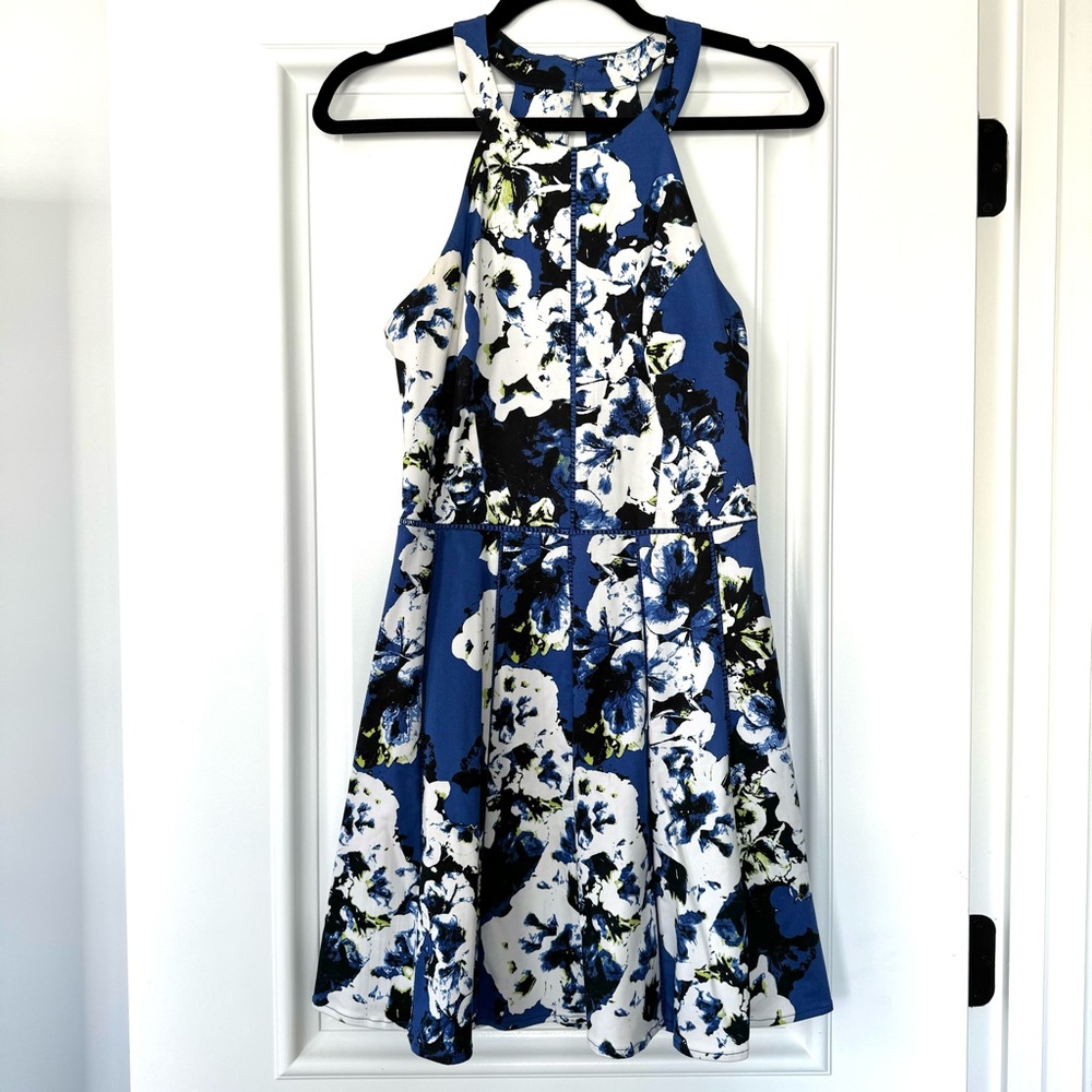 Parker NY Blue Fit and Flare Cocktail Dress, Size Medium